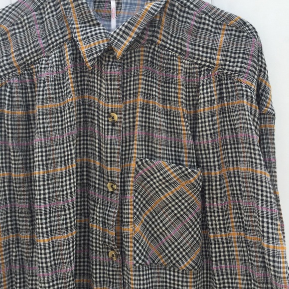 FREE PEOPLE Break My Stripe Plaid Shirt in Black! - Picture 5 of 8